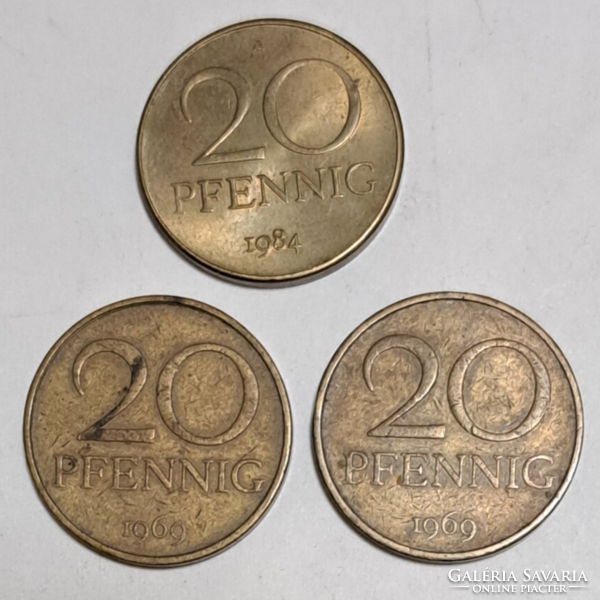 1969 (2×) 1984. 3 darab  Németország 20 Pfennig (T-26)