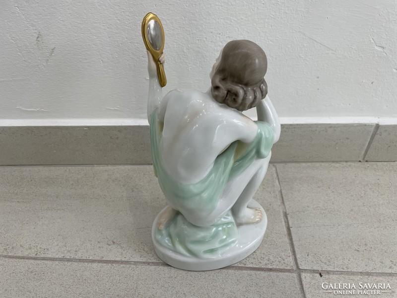Herend mirror nude woman looking into the mirror statue figure porcelain 25cm