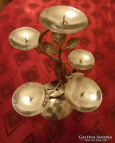 5-branched metal candle holder, silver color