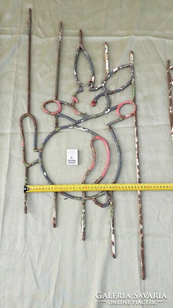 4 Pieces of wrought iron retro fence elements, fence decorations, wall decorations, bunnies