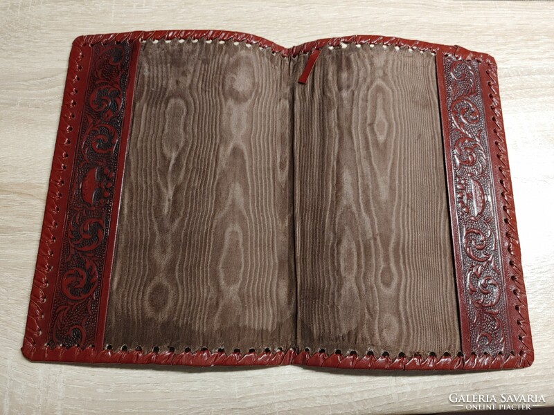 Leather book cover with embossed leather decoration - new, unfolded for the photo book cover leather