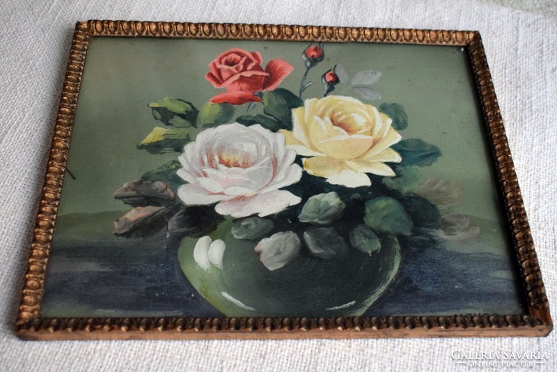 Rózsák vázában csendélet , MAYER B. , tempera , papír 26,5 x 21 cm , 50-es évek