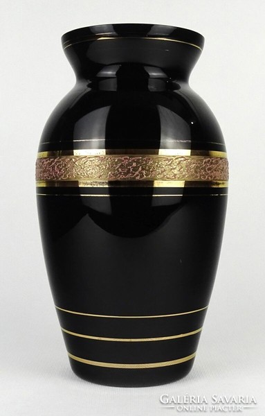1Q732 large gilded black glass vase 25.5 Cm