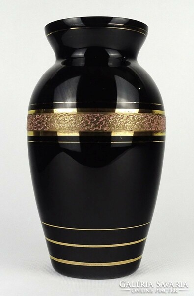 1Q732 Nagyméretű aranyozott fekete üveg váza 25.5 cm