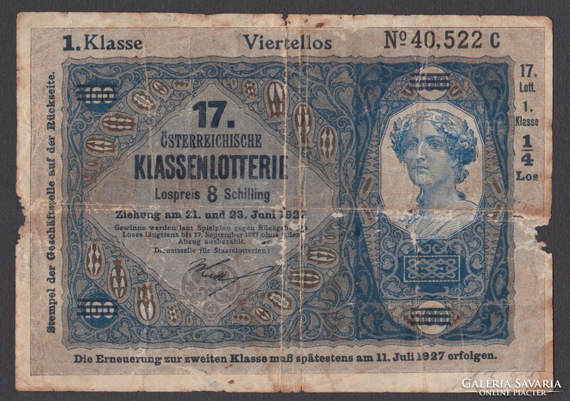 100 Koruna, draft money of the Danube Republic, class lottery ticket with overprint 1929-1930 (p+)