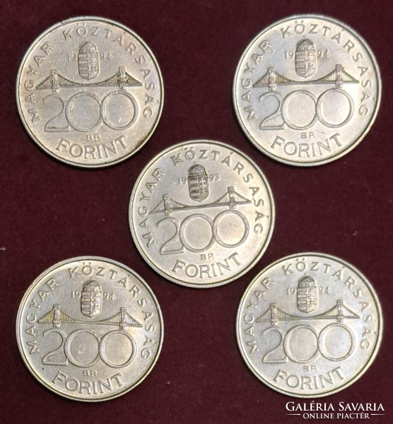 5 pieces of silver HUF 200 1993, 1994. (T-20)