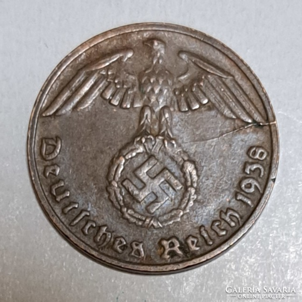 Horogkeresztes birodalmi 1 Reichspfennig 1938. D. (1504)