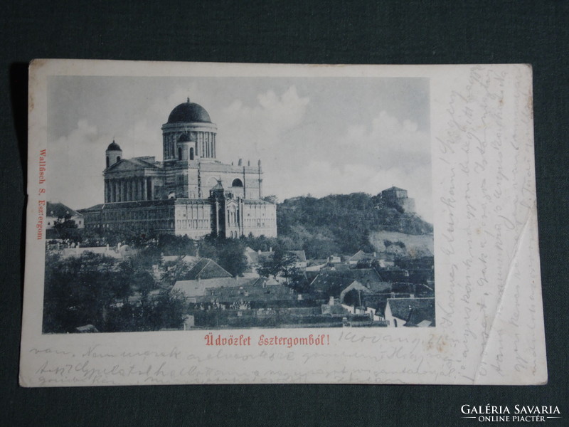 Postcard, Esztergom, basilica, church, palace, view detail, 1900