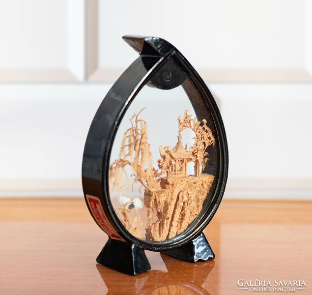 Kézműves kínai parafa tájkép - miniatűr faragás, türelemüveg