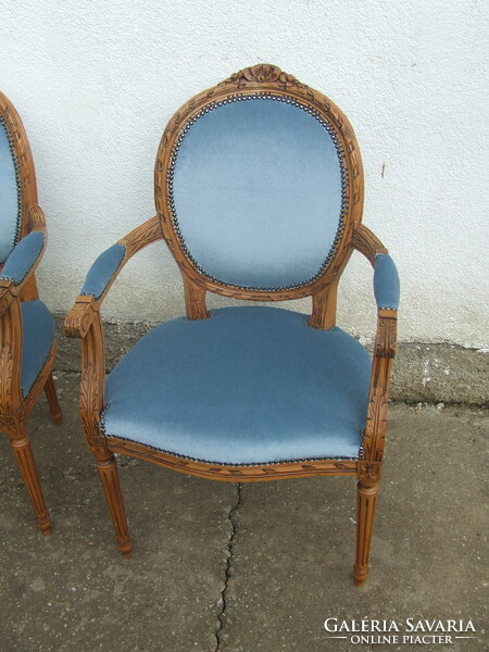 Empire armchair reupholstered in blue pair