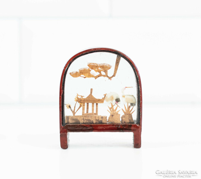 Kézműves kínai parafa tájkép - miniatűr faragás, türelemüveg - darvak pavilon mellett