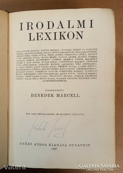 Benedek marcel ed.: Literary lexicon 1927 published by Andor the winner, Budapest