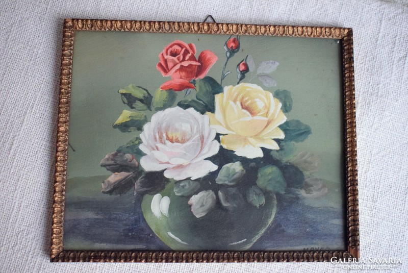 Still life in a vase of roses, mayer b. , Tempera, paper 26.5 x 21 cm, 50s