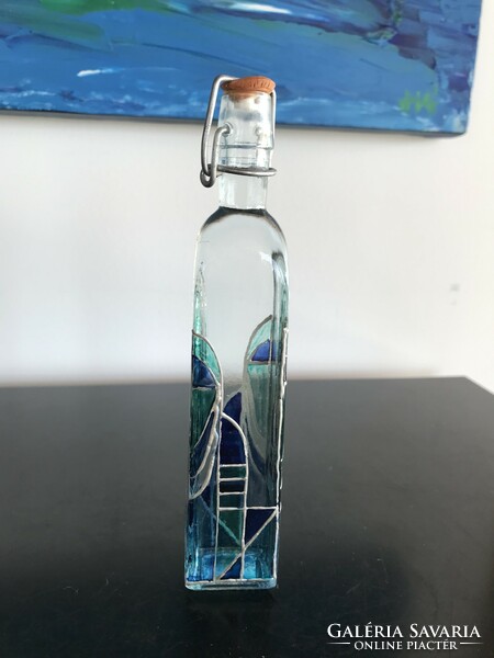 Beautiful, hand-painted glass bottle, decorative glass - (60)