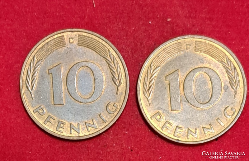 1990, 1991. 2 Pieces Germany 10 pfennig (1516)