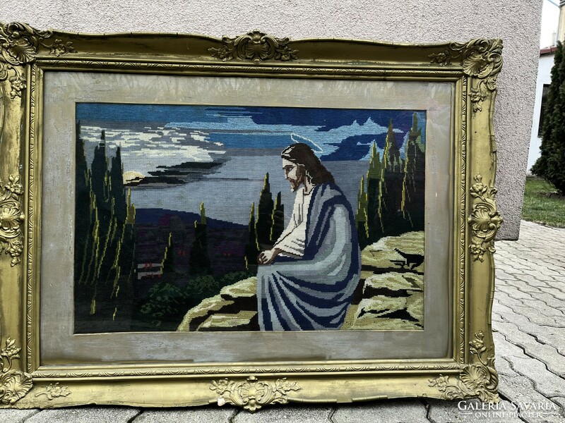 Jesus on the Mount of Olives - tapestry in original frame, glass front