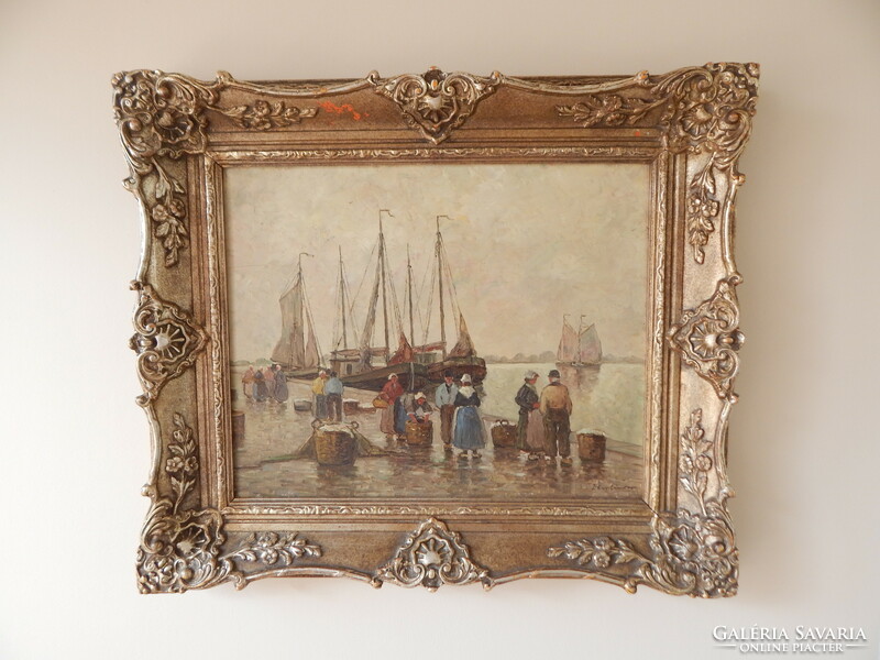 German painter Hans Harlander, oil - wood painting, 40 x 50 cm, with frame, 60 x 70 cm.