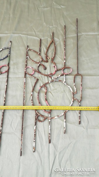 4 Pieces of wrought iron retro fence elements, fence decorations, wall decorations, bunnies