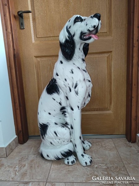 Impressive 90cm modern Italian unique porcelain ceramic statue Dalmatian dog with long hair vintage