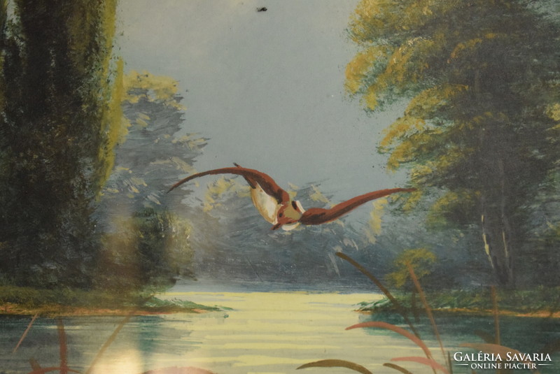Tájkép , tópart , Kis Lile , MAYER B. tempera , papír 36 x 28 cm , 50-es évek