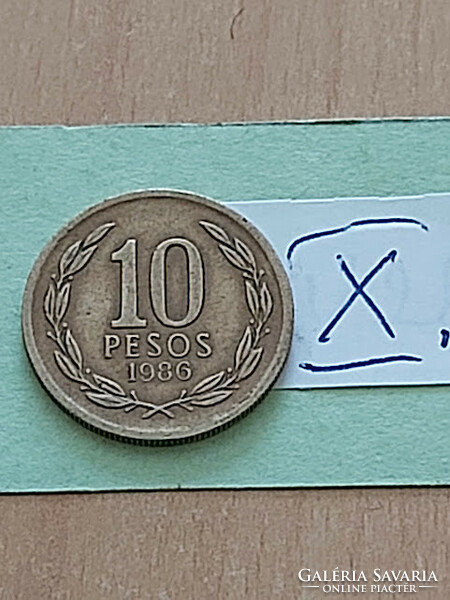 CHILE 10 PESO 1986  Sárgaréz, LIBERTAD  X