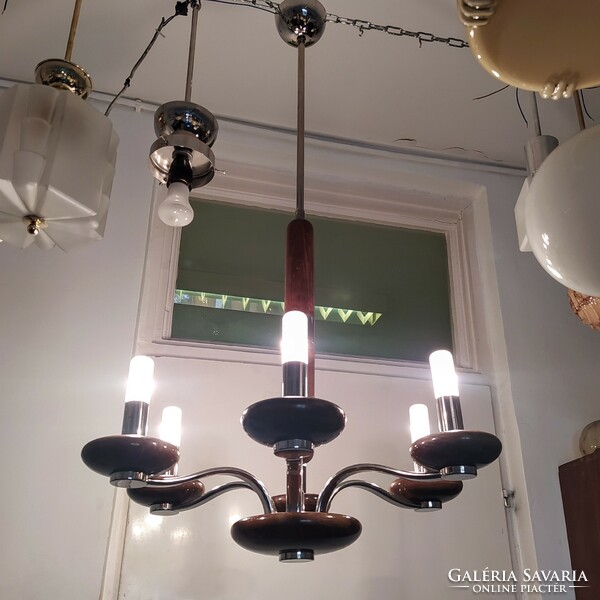 Art deco - bauhaus 6-burner nickel-plated chandelier renovated