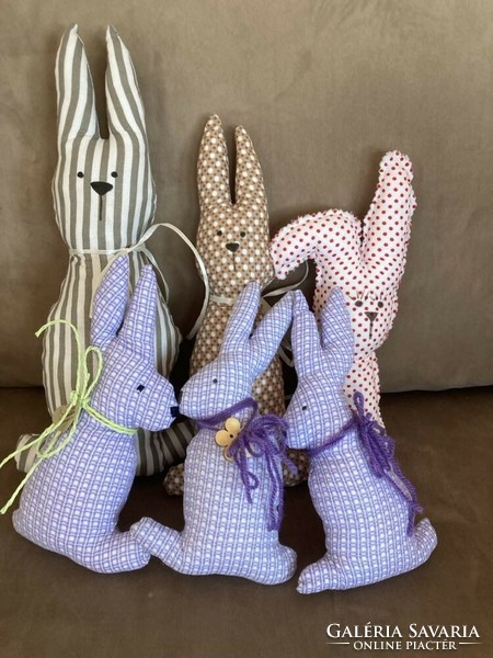 Handcrafted checkered and striped bunnies, 6 pieces, new for sale together. (Even with free shipping)