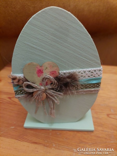 Easter craft, hdlvny turquoise blue wooden egg, table decoration, new. (Even with free shipping)