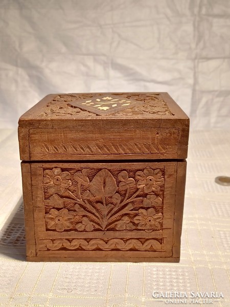 Indian carved wooden cigarette holder dispenser