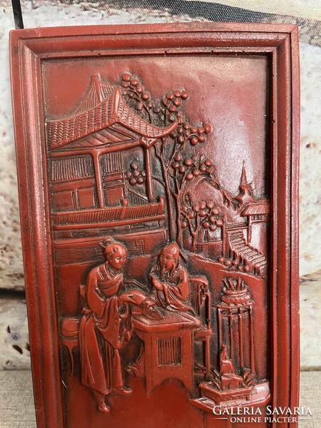 Carved grease stone with a Chinese scene representation a65
