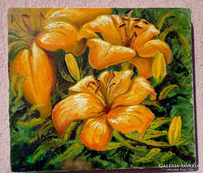 Orange flovers by sandra, modern impressionist style stretched oil canvas painting