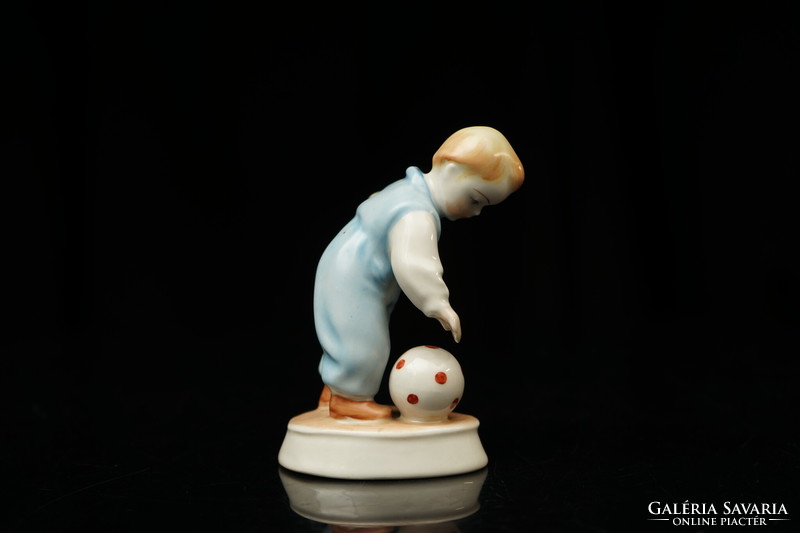 Old Zsolnay porcelain boy with ball / figurine / polka dot ball / retro old