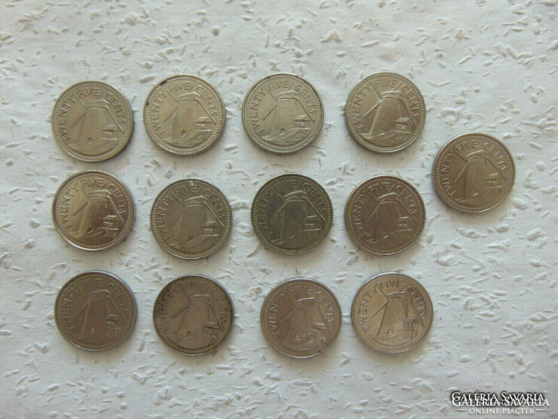Barbados 25 cents coin 13 pieces lot! All different years