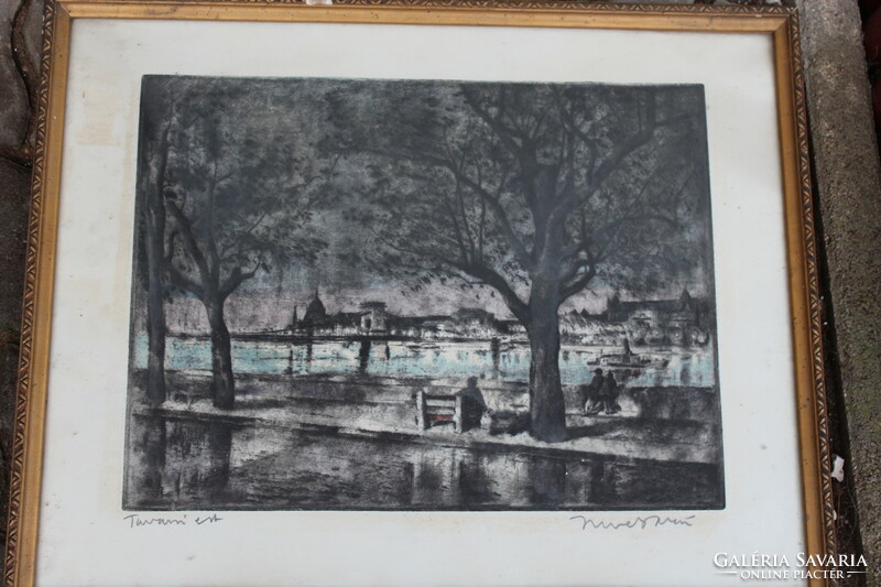 Colored etching by István Imre - 