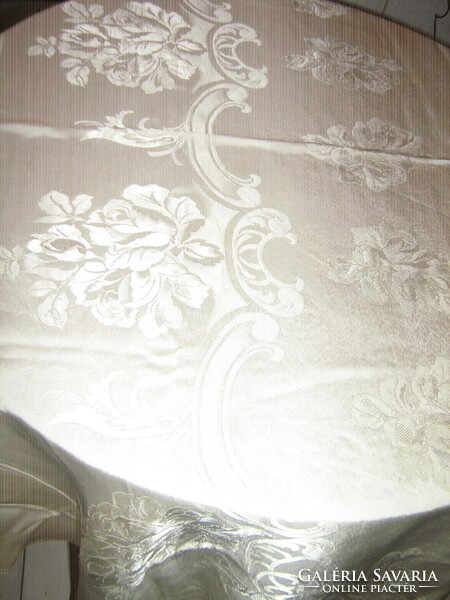 Beautiful antique vintage baroque flower pattern butter yellow damask tablecloth