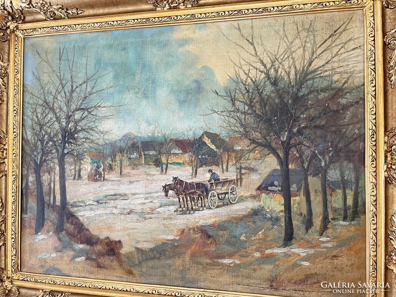 György Németh / winter street with horse-drawn carriage