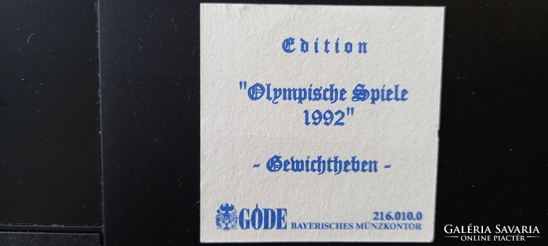 Olimpiai játékok 1992 Barcelona emlékérme sorozat súlyemelés sorszámozott színezüst