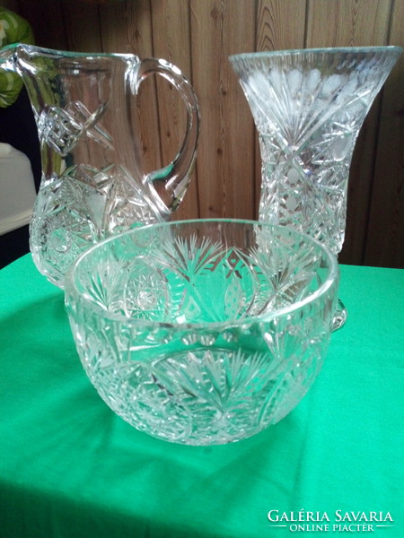 Crystal vase+jug+bowl