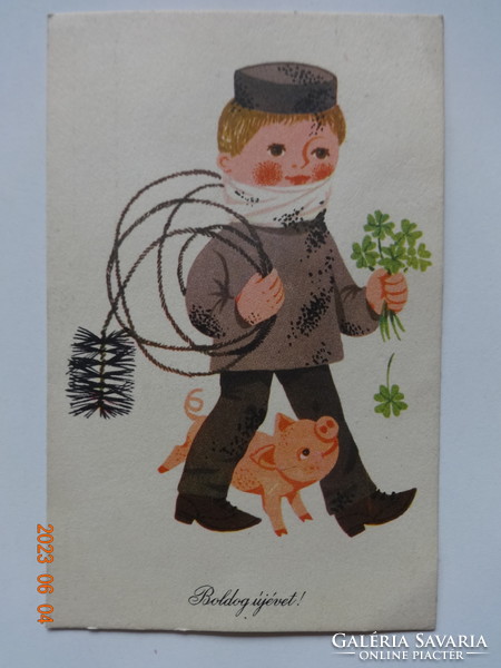 Old graphic New Year's card - Sóti skármá drawing