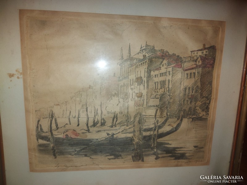 Szentgyörgyvári Gyenes Lajos: "Venezia", 1932, színeskarc, méret jelezve!