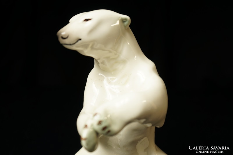 Retro granite ceramic polar bear statue / retro old ceramic