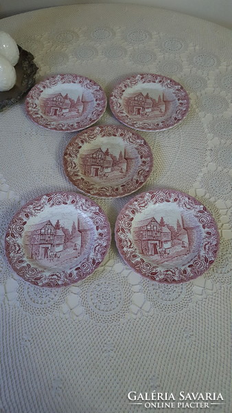 5 English British anchor earthenware cake plates