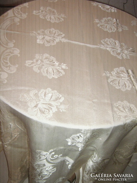 Beautiful antique vintage baroque flower pattern butter yellow damask tablecloth