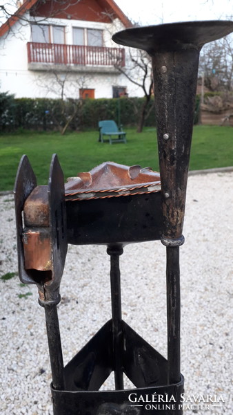 Art deco? Iron and copper smoking stand, candle holder, ashtray