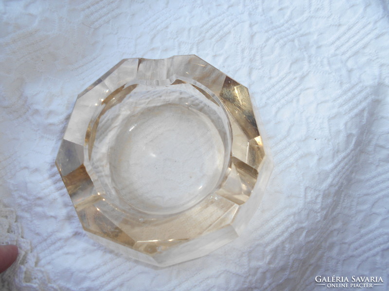 Antique multi-faceted, polished ash bowl - heavy thick glass