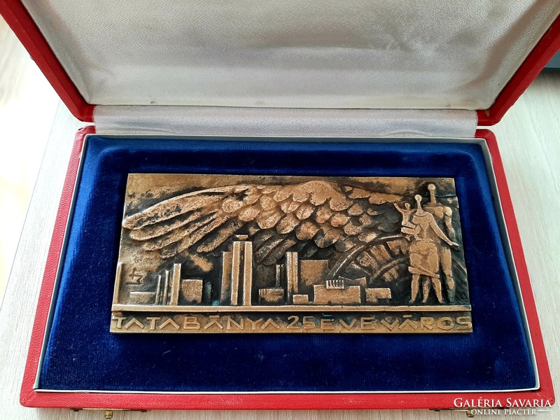 TATABÁNYA  25 ÉVE VÁROS bronz emélk plakett  1972  saját dobozában
