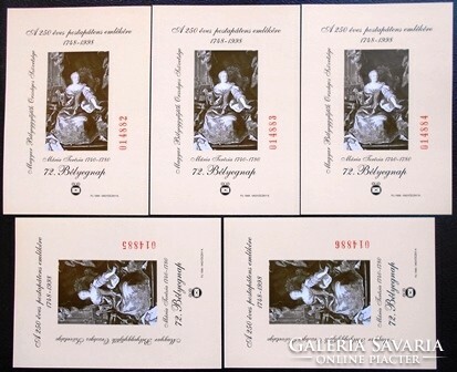 Ei67vsk5 / 1999 Mária Theresia commemorative sheet cut red with 5 consecutive serial numbers