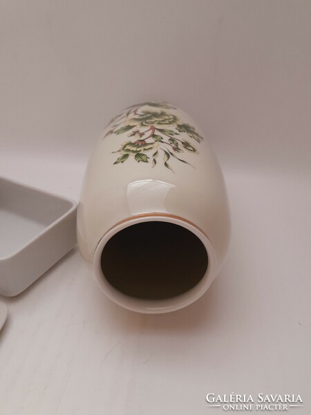 Hollóházi porcelán Hortenzia mintás váza és bonbonier, 2db egyben