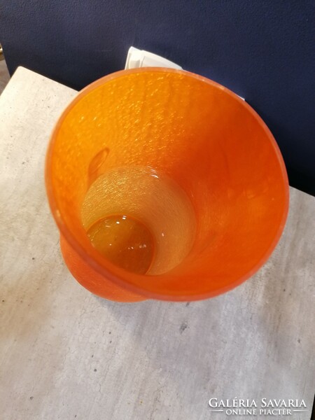 Orange cracked veil glass vase