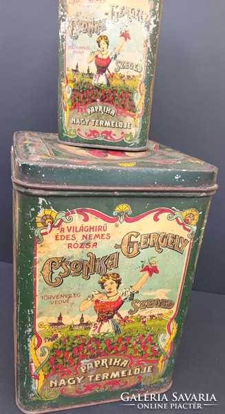 Antique 2 pcs Szeged pepper truncated Gergely tin box